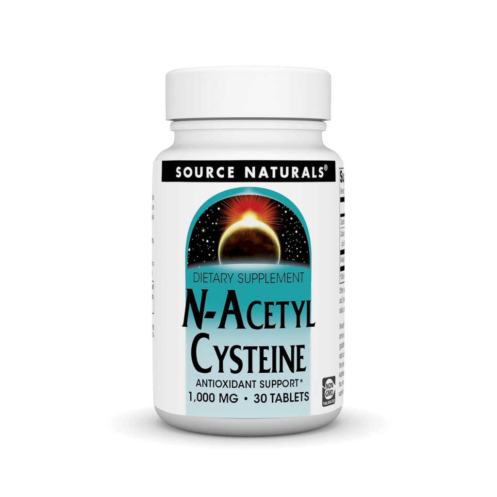 Sursa Naturals N-Acetyl Cysteine Antioxidant Suport 1000 mg Supliment alimentar care sprijină sănătatea respiratorie * - 30 comprimate