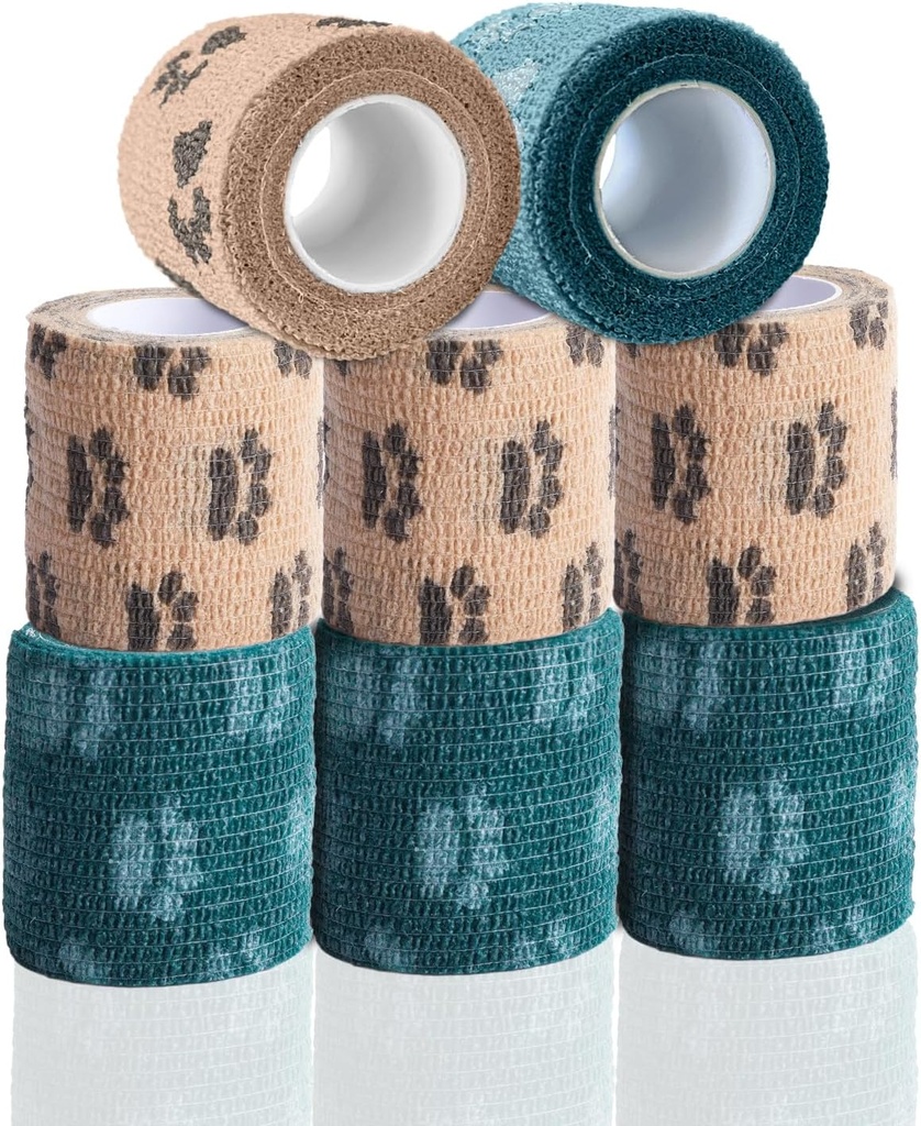 Bandaj auto-adeziv Wrap - Vet Wrap pentru câini No Chew - Bandaj Coeziv Medical Wrap pentru Îngrijirea Rănii, Îngrijirea Lăbuței, Primul Ajutor, Bandă Vet pentru Păsări de companie Cai de Pisică (2 Inch, 8 Rolls, 8 Culori)