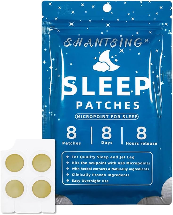 Patch-uri de somn pentru adulți, Jat Lag Sleep Support Patches cu 420 de micropuncte de acid hialuronic, Aplicați pe Yintang, Acupoint anmian, Utilizați continuu patru săptămâni, Ingrediente naturale din plante, 8 Conte