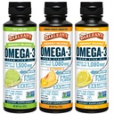 Barlean Omega 3 supliment lichid ulei de pește 3-Flavor Variety Pack pentru bărbați și femei, EPA și DHA acid gras, include Key Lime Pie, Lemon Creme și Mango Peach Arovă, 8 oz