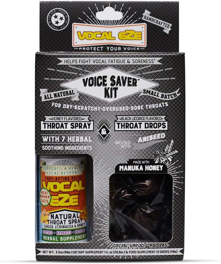 Vocal Eze Voice Saver Kit, include Vocal Herbal Ghroat Spray (1) și (12) Manuka picaturi de miere 