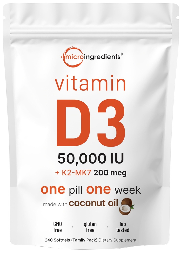 Micro Ingrediente Vitamina D3 50.000 UI + K2 MK-7 200 mcg, 240 Softgels 
