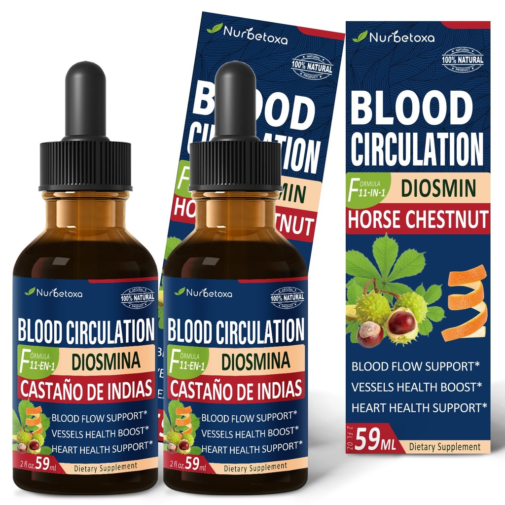 Picături de circulaţie a sângelui, supliment de oxid de azot pentru fluxul sanguin, presiune şi sănătate cardiacă W/Horse Chestnut Extract lichid. Castaño de Indias y Diosmina para la Circulacion y Varices. 4 oz