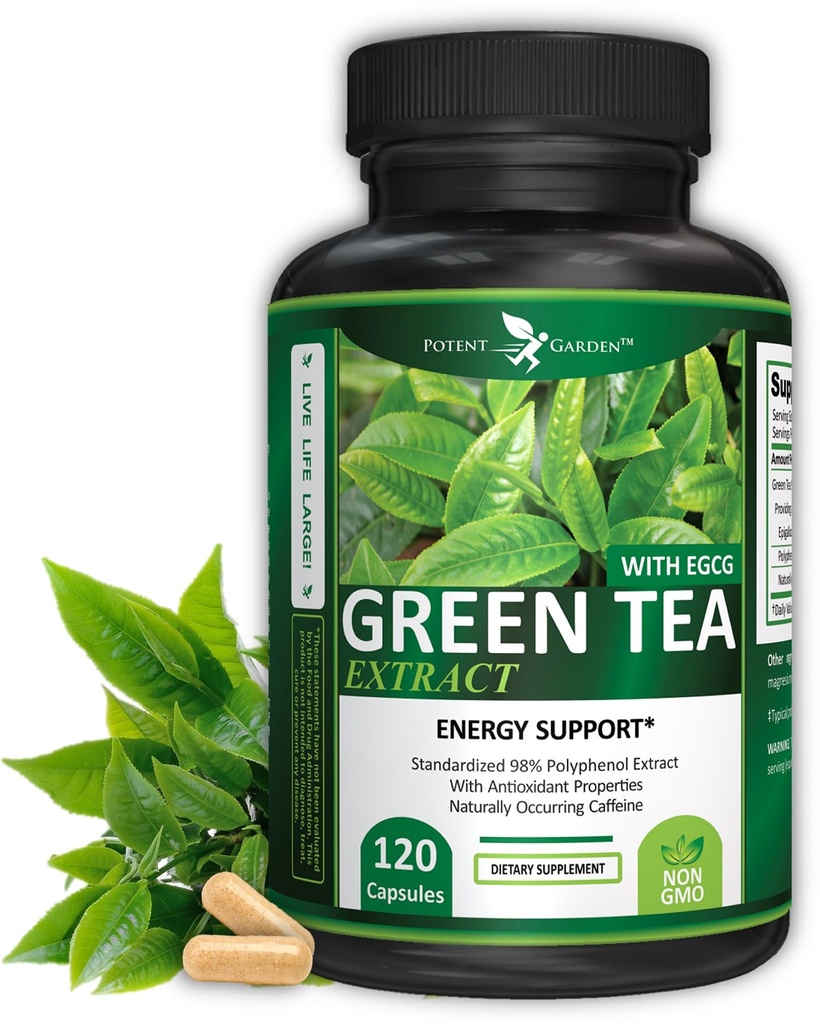 Extract de ceai verde potent grădină cu energie naturală EGCG, focalizare mentală, suport imunitar, antioxidant și sănătos inima Formula, non-GMO 120 capsule extract de ceai verde