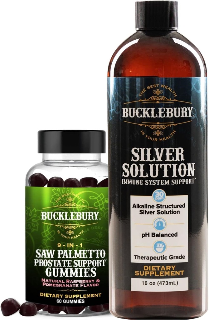 BUCKLEBURY Saw Palmetto Gumies prostate și structurat soluție de argint lichid 30ppm
