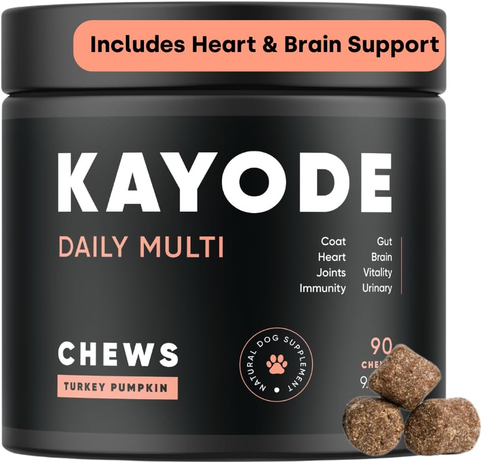 Kayode Daily Multi - Dog Multivitamine & Superfood Chew. Umple Nutrient Gaps. Ajută articulații, Digestion, Heart, Brain, urinare & More. Nutrients Dog Food ratează. Şi pentru căţeluşi.