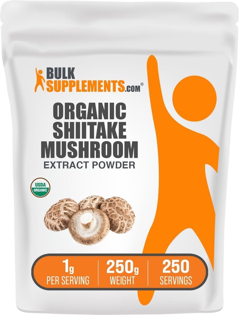 BulkSupplements.com Organic Shiitake Extract praf - Organic Shiitake Mushroom pulbere Supliment, Suport Imun - Vegan & Gluten gratuit, 1g per Serving, 250g (8,8 oz) (Pachet de 1)