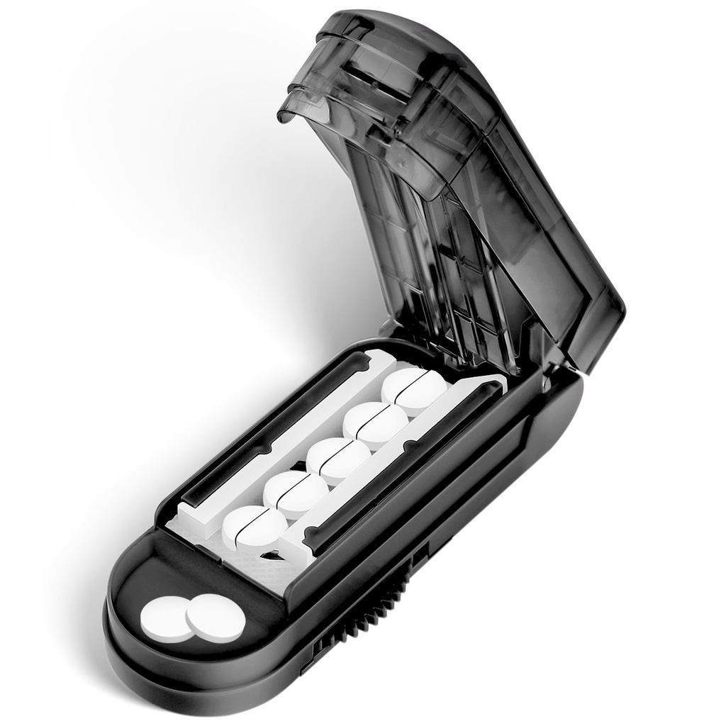 DUBSTAR Pill Cutter Splitter pentru pastile mici și mici, Cutter multiple pastile pentru pastile mici sau mari, Separator de pastile reglabile cu dispozitiv de centrare și Garda de Blade pentru tablete multiple (negru)