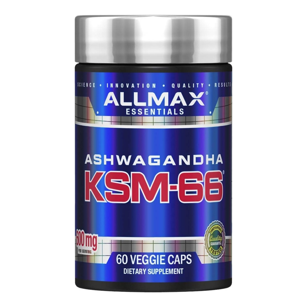 ALLMAX Essentials Ashwagandha KSM-66 (60 Veggie Caps) - Creșterea forței musculare și recuperarea - non-GMO, gluten gratuit - 30 Serviri