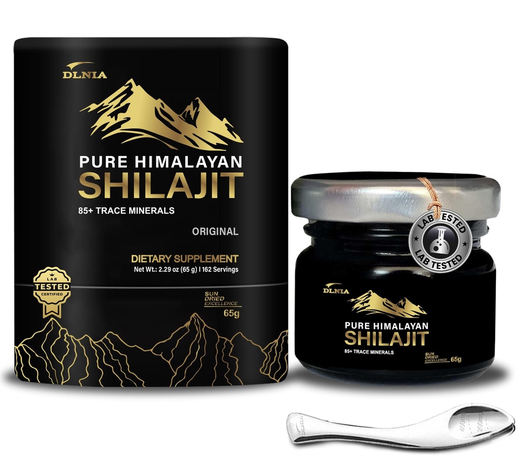 Shilajit Pure Himalayan Organic Shilajit Resin Supplement- Gold. Grad cu 85+ urme minerale cu 75% acid fuzilic, energie globală și suport imunitar, Shilaj pur pentru bărbați și femei, 65g