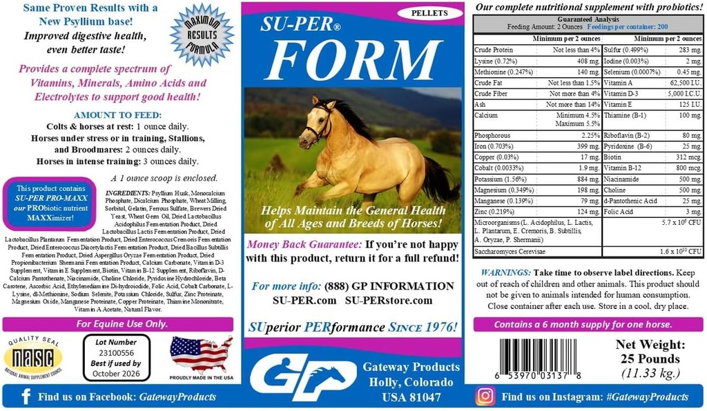 SU-PER Forma de cai Vitamine si Minerale Pelete - Supliment nutritional cu Probiotice - Vitamine, Minerale, Aminoacidi si Electroliti - Ajuta la mentinerea sanatatii generale - 25 lire sterline, 6 luni de aprovizionare