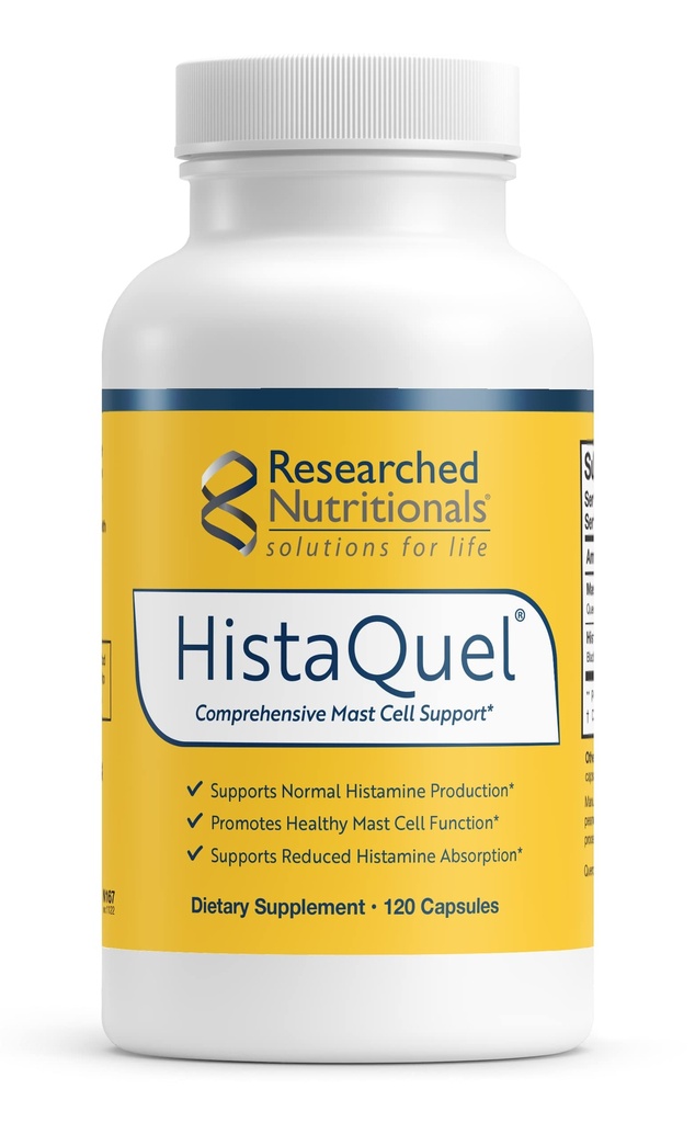 Cercetari nutritionale HistaQuel - Dual-Action Histamina si Mast Formula suport pentru celule - Clinic Cercetati Flavonoid & Herbal Formula cu Stinging Nettle & Black Cumin Seed Oil, 120 capsule
