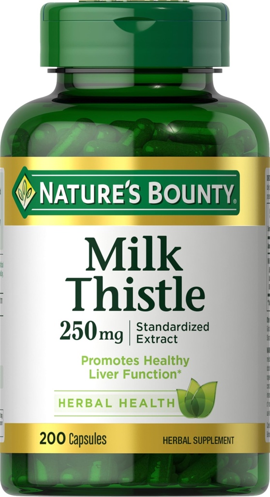Nature's Bounty Milk Thistle Capsule, tradiţional utilizate pentru sănătatea ficatului, Herbal Supplement, 250 mg per Serving, 200 Conte