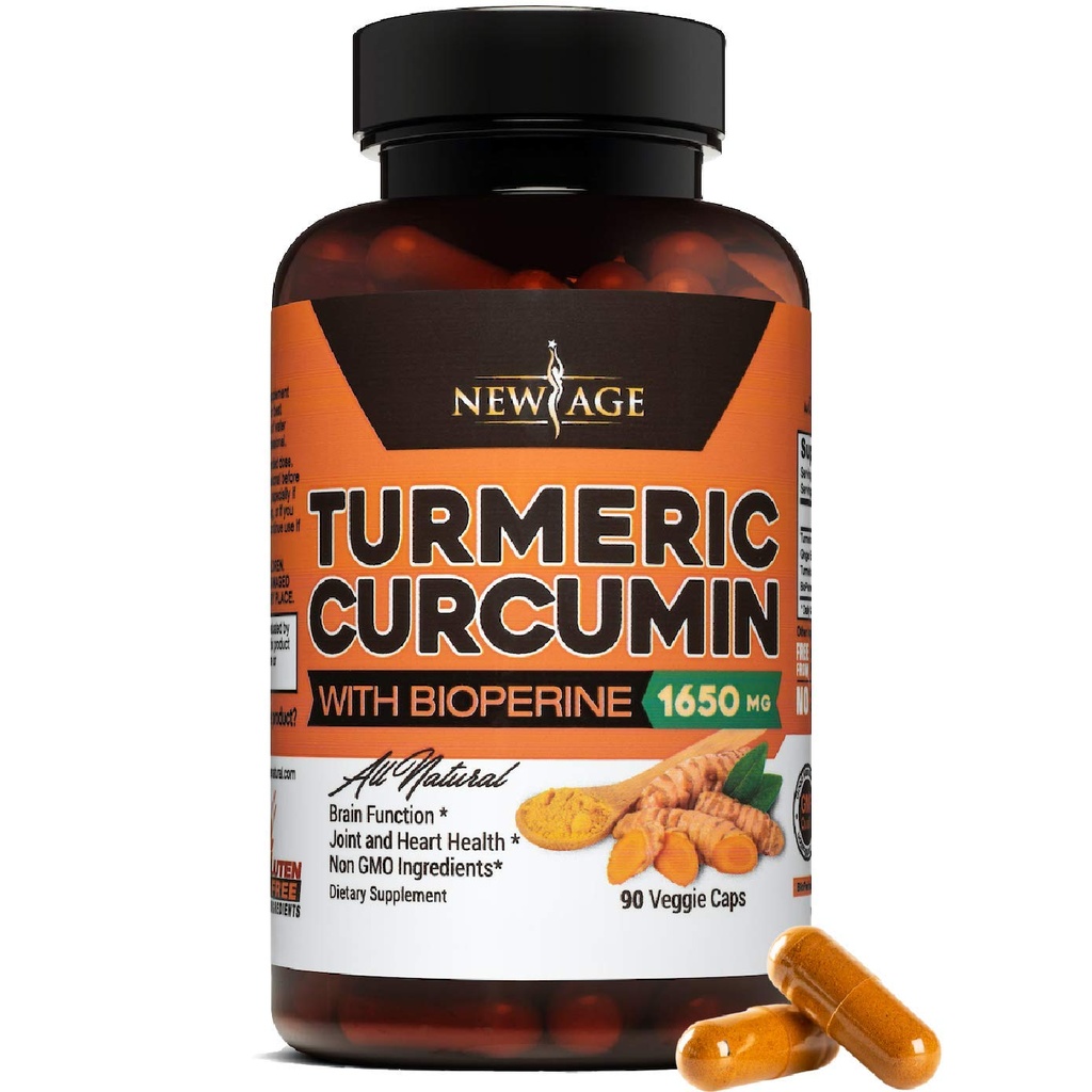 NOUA AGE Curcumina Turmerica cu capsule Bioperine - Suport comun natural si sanatos cu 95% Curcuminoide standardizate pentru potenta si absorbtie - non-GMO, Gluten Free (90 Count (Pachet de 1)