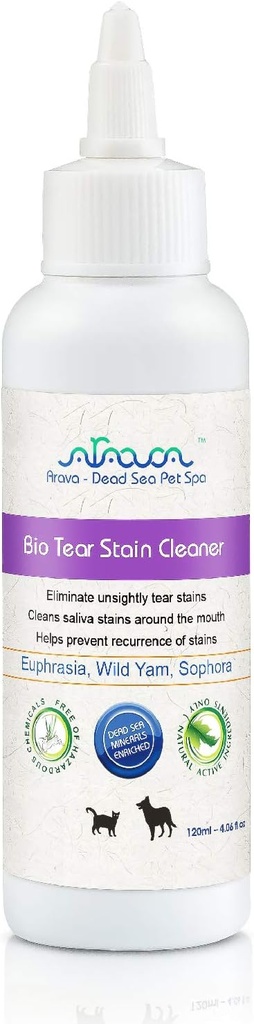 Arava Natural Tear and Stain Remover pentru câini și pisici - soluție eficientă cu 26 Minerale de la Marea Moartă, elimină și previne ochi și saliva Stains