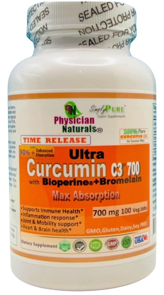 Ultra Curcumin C3 Time Release w Bioperine și Bromelain Time Release 700mg 100 Veg.tabs Max Absorbtion