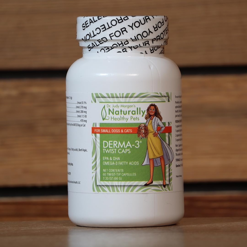 Dr. Judy Morgan natural sănătos animale de companie Derma-3 Omega3 ulei de pește Twist Capace pentru câini și pisici (Small)