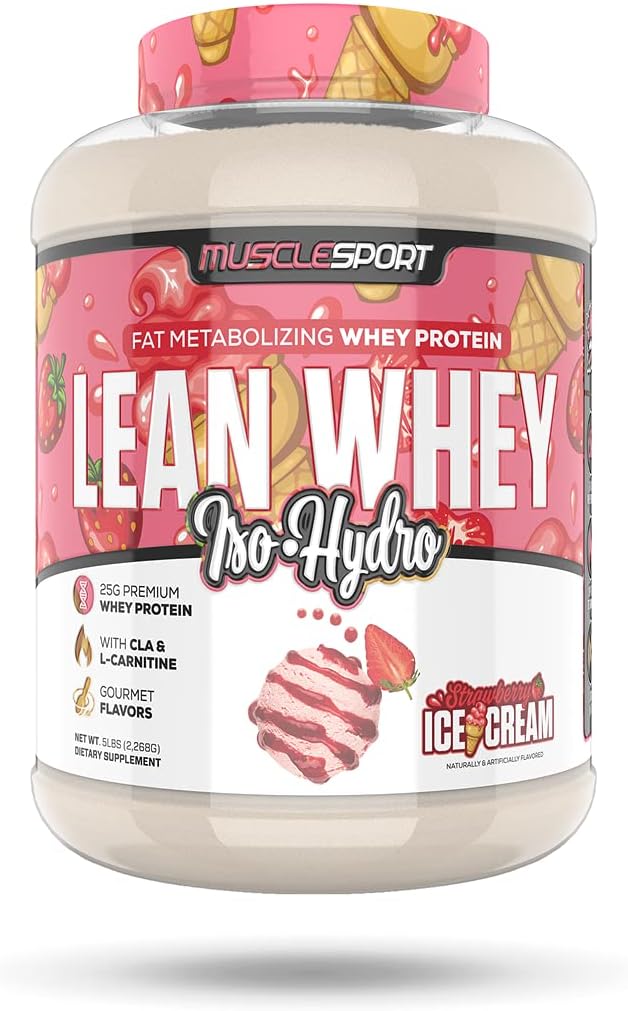 Musclesport Lean Whey RevolutionTM Proteine pulbere - Whey Proteine Izolate - Calorie scăzut, carbohidrat scăzut, grăsime scăzută, arome incredibile - 25g Proteine per Scoop - 5lb căpșuni Creme