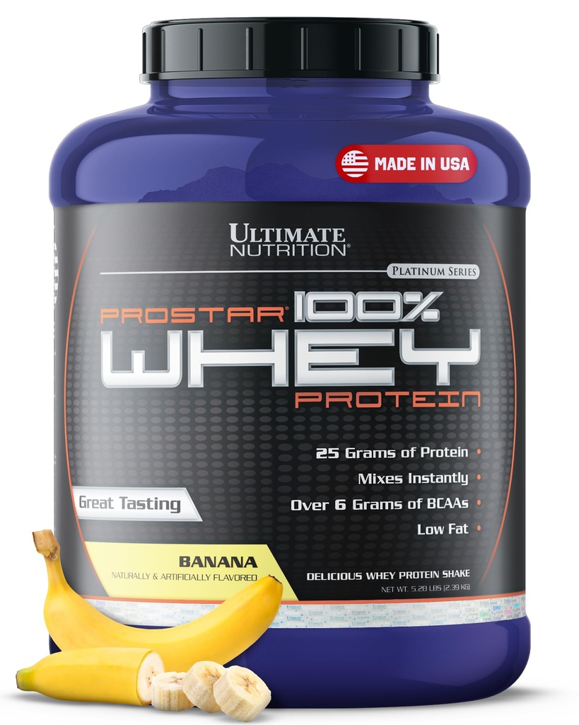 Nutriție Ultimate Prostar Whey Pulbere de proteine Izolat, Banana - Carb scăzut, pulbere de proteine mare Shake pentru musculare Gain & recuperare - Sodiu scăzut, Fat scăzut & Keto Friendly - 5.28 lbs Tub