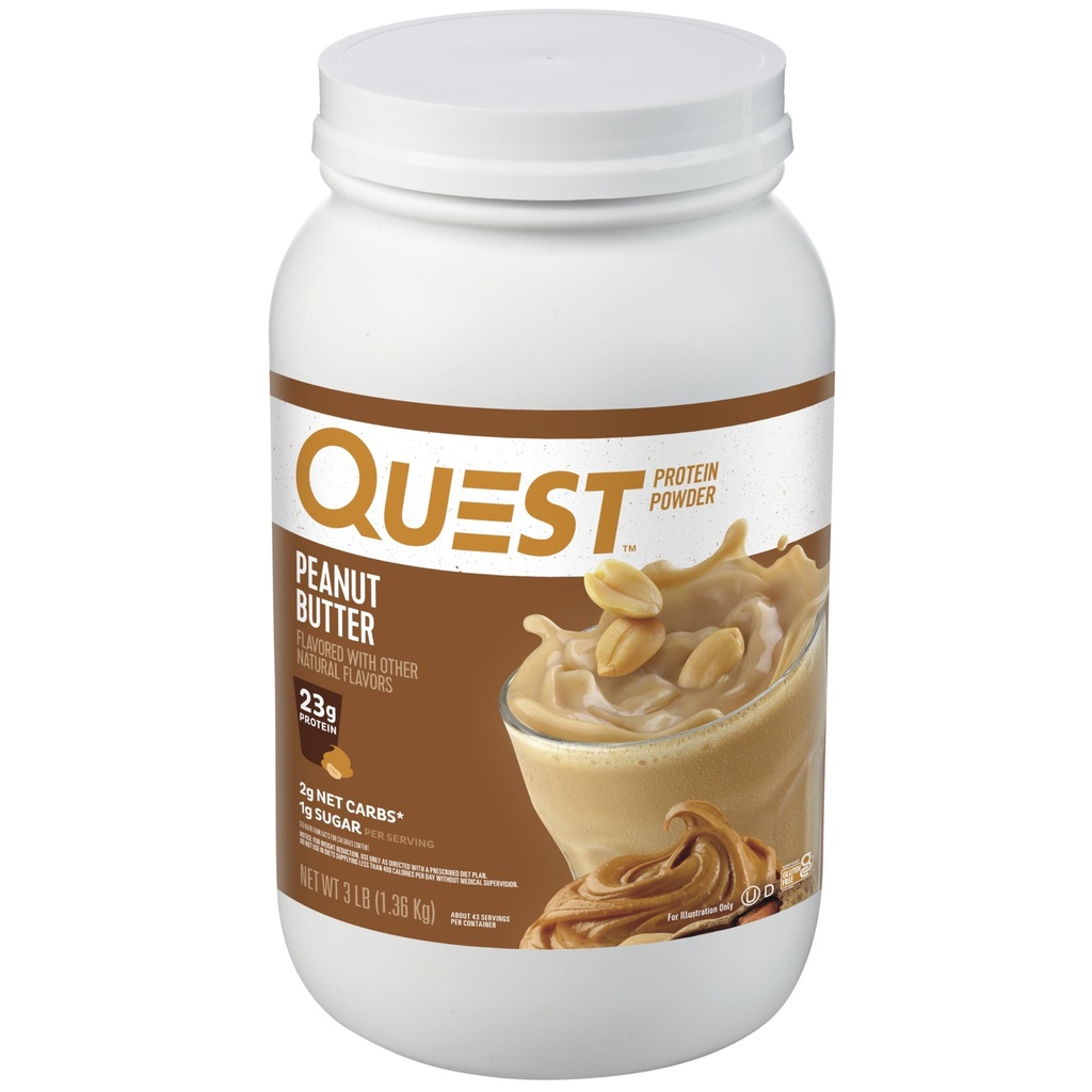 Quest Nutritie Unt de arahide Pulbere Proteina, 23g Proteina, 1g Zahăr, Carb scăzut, Gluten gratuit, 3 Lire, 43 Serviri