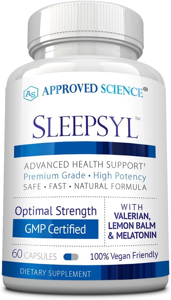 Stiinta aprobata Sleepsyl - Suplimentul de somn - Root Valerian, Lemon Balm, Melatonina, Musetel, L-Ornithine - Vegan, 60 Capsule