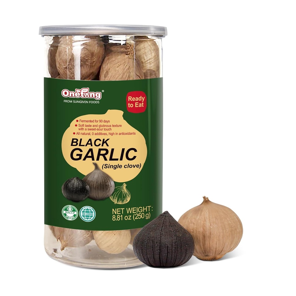ONETANG Black Usturoi 8,82 Oz (250g), Întreg Black Usturoi Fermentat pentru 90 de zile, Super Foods, non-GMO, non-Additive, ridicat în antioxidanți, gata să mănânce pentru Snack Sanatos, Rețete sănătoase