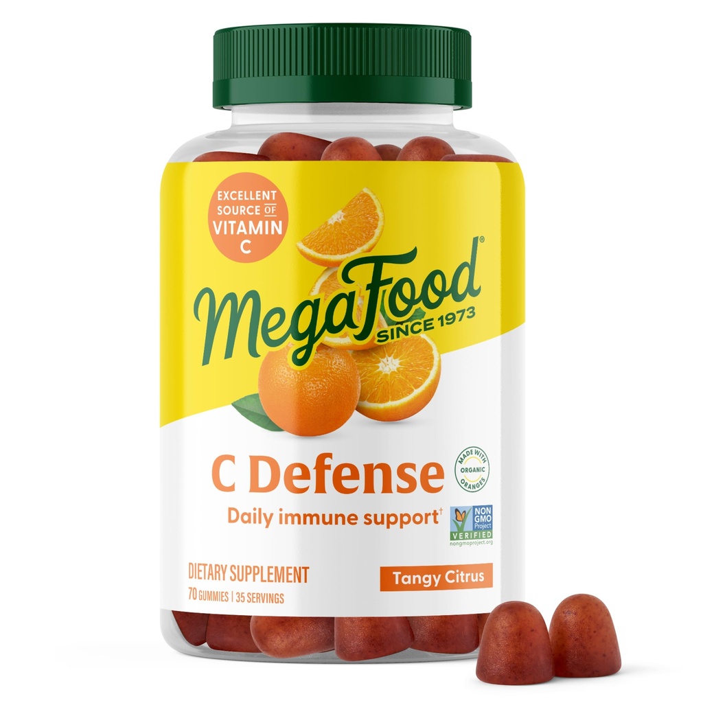 Megafood C Defense Daily Immune Supplement - Chemable Vitamin C Gummies, Tangery Citrus Flavor, Made with Real Food Like Orange & Cranberry, Vegan, Gluten-Free - 70 Gummy Vitamine, 35 Servings