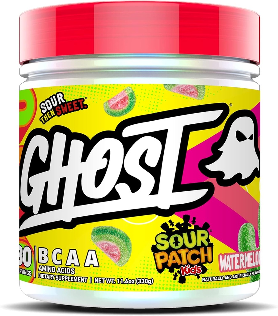 GHOST BCAA pulbere Aminoacidi Supliment, Pepene verde pentru copii patch-uri de aur - 30 Serviri - Sugar-Free Intra, Post & Pre Antrenament Amino pulbere și băutură de recuperare, 7G BCAA