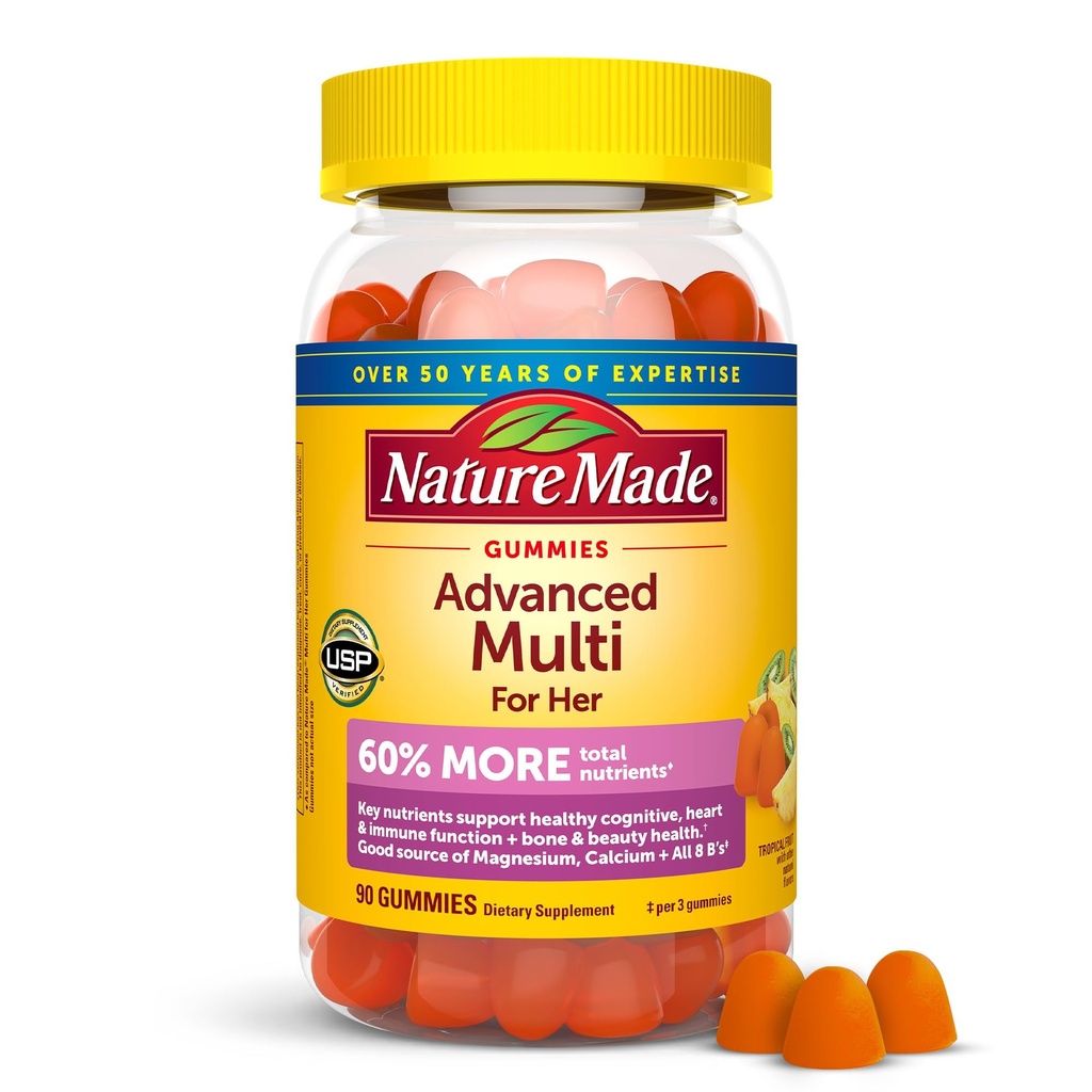 Natura Avansate femei Gummy Multivitamine cu Citrat de magneziu, Calciu, Vitamine B, Gume multivitamine pentru femei, 90 Multi Vitamine Gumies, 30 zile de aprovizionare