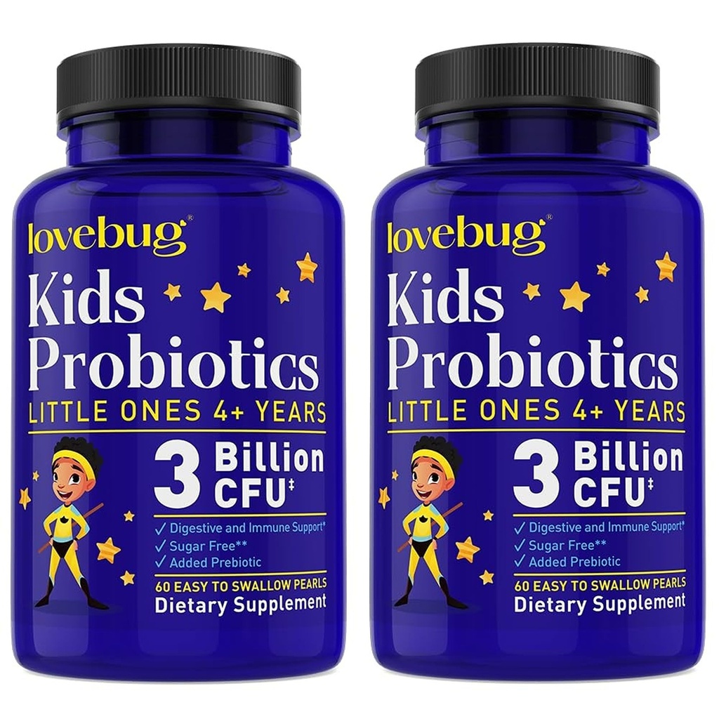 Probiotice LOVEBG pentru copii - copii probiotice Chembabile cu prebiotice pentru varsta de 4+, Daily Childrens Psihopat sanatate, constipație, Digestive & Immune Supplement, Sugar-Free, 120 Perle moi