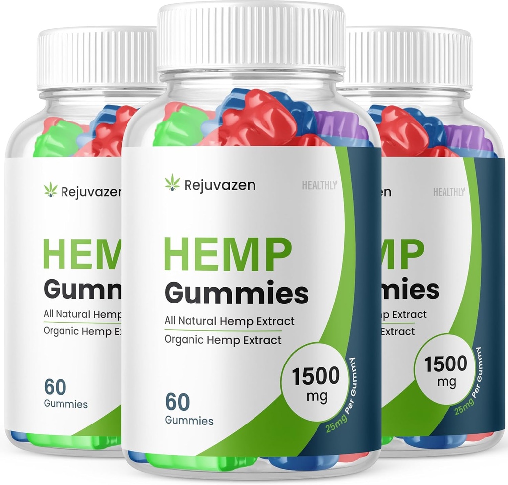 (3 Pack) Rejuvazen Gummies - Formula oficială - Rejuvazen Hemp Gummies Sugar Presiune sanguină Formula 300mg, Rejuvazen Gumies Mare potenta Amestec de mari dimensiuni Gummies 25mg per Gummy 1500mg (180 Gummies)