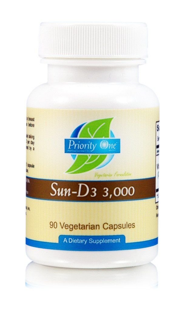 Priority One Vitamine Sun D3 3000 90 Capsule vegetariene - Cea mai biodisponibilă formă de vitamina D (colecalciferol). *