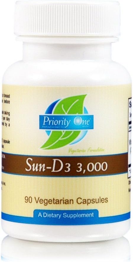 Priority One Vitamine Sun D3 3000 90 Capsule vegetariene - Cea mai biodisponibilă formă de vitamina D (colecalciferol). *