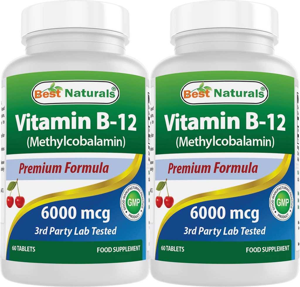 Cele mai bune naturale vitamina B-12 ca metilcobalamină (metil B12), 6000 mcg 60 comprimate sublinguale (60 Conte (pachet de 2))