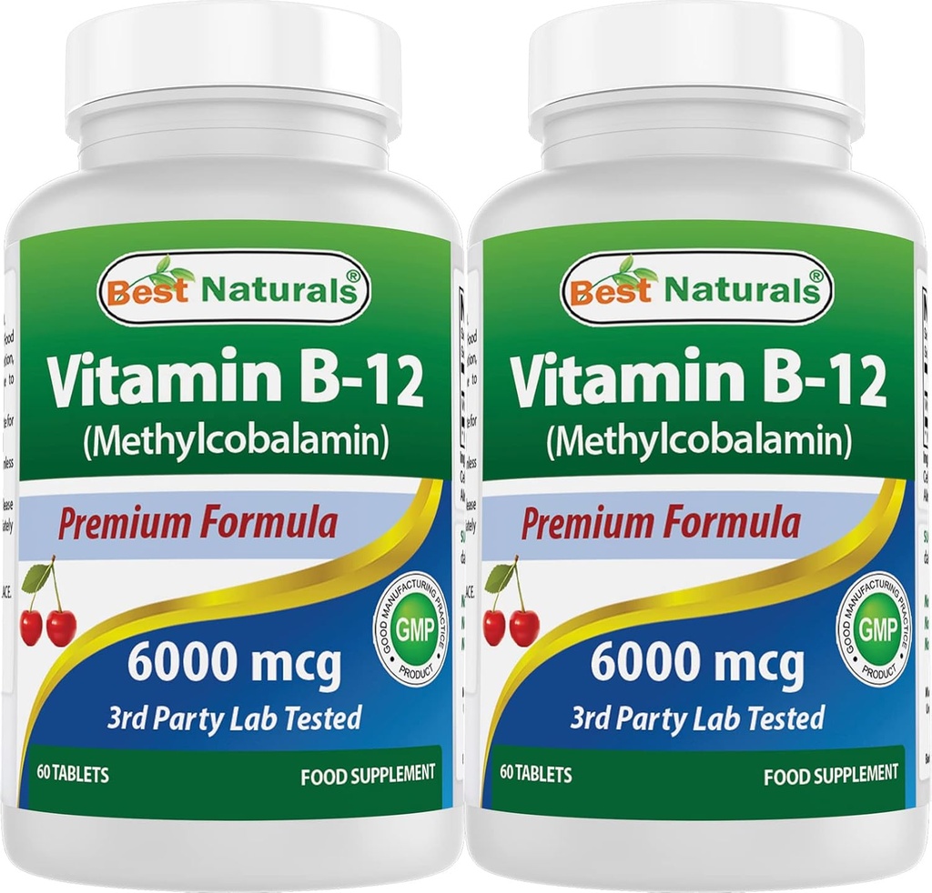 Cele mai bune naturale vitamina B-12 ca metilcobalamină (metil B12), 6000 mcg 60 comprimate sublinguale (60 Conte (pachet de 2))