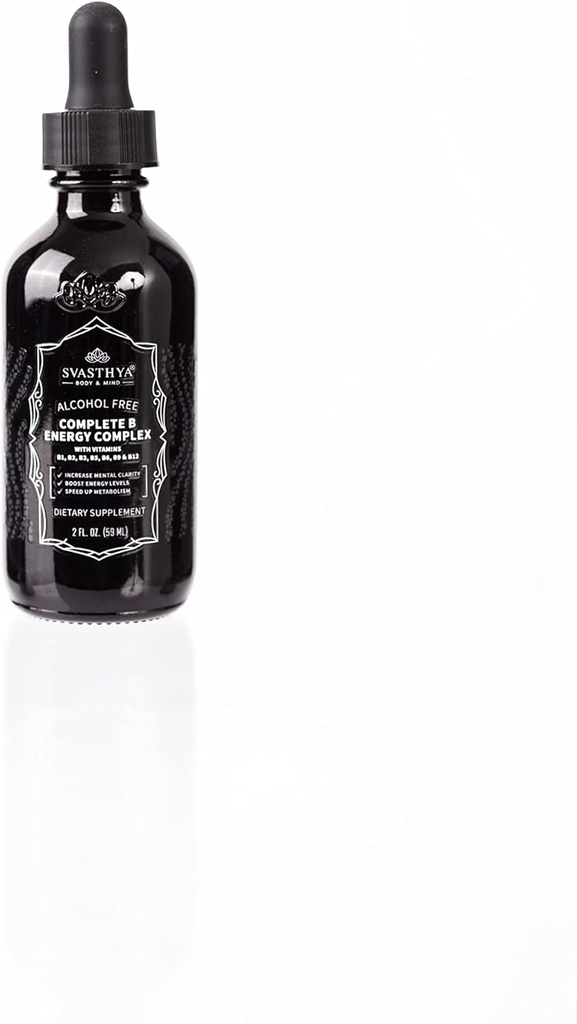 Svasthya Body & Mind B2 D3 Vitamina B Supliment lichid complex - Toate vitaminele naturale lichid B pentru femei, bărbaţi şi copii - Ultra Pottent picături w/B-6, B-12-5000mcg, Sublingual & Vegan prietenos