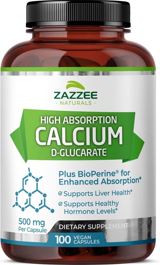 Zazzee mare absorbţie Calciu D-Glucarat, 500 mg per capsulă, 3 mg BioPerine pentru absorbţie îmbunătăţită, 100 capsule Vegane, plus Broccoli 10:1 Extract, 100% Vegetarian, CDG, All-Natural şi non-GMO
