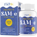 1200 MG SAM e Supliment pentru creier, stare de spirit, articulaţie, şi ficat, absorbţie mare SAM-e (S-Adenosil-L-Metionina) cu CoQ10, 5-HTP, Enteric Coated 60 comprimate, Vegan