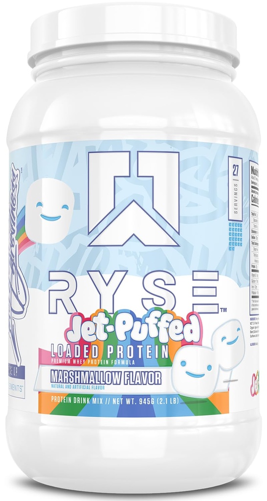 Pulbere de proteine încărcate RYSE - Marshmallow cu jet - 25g Proteine izolate și concentrate cu fibre prebiotice & MCTs - Carb scăzut, zahăr scăzut, Digestive-Friendly - 27 Servings / 2 lb Tub