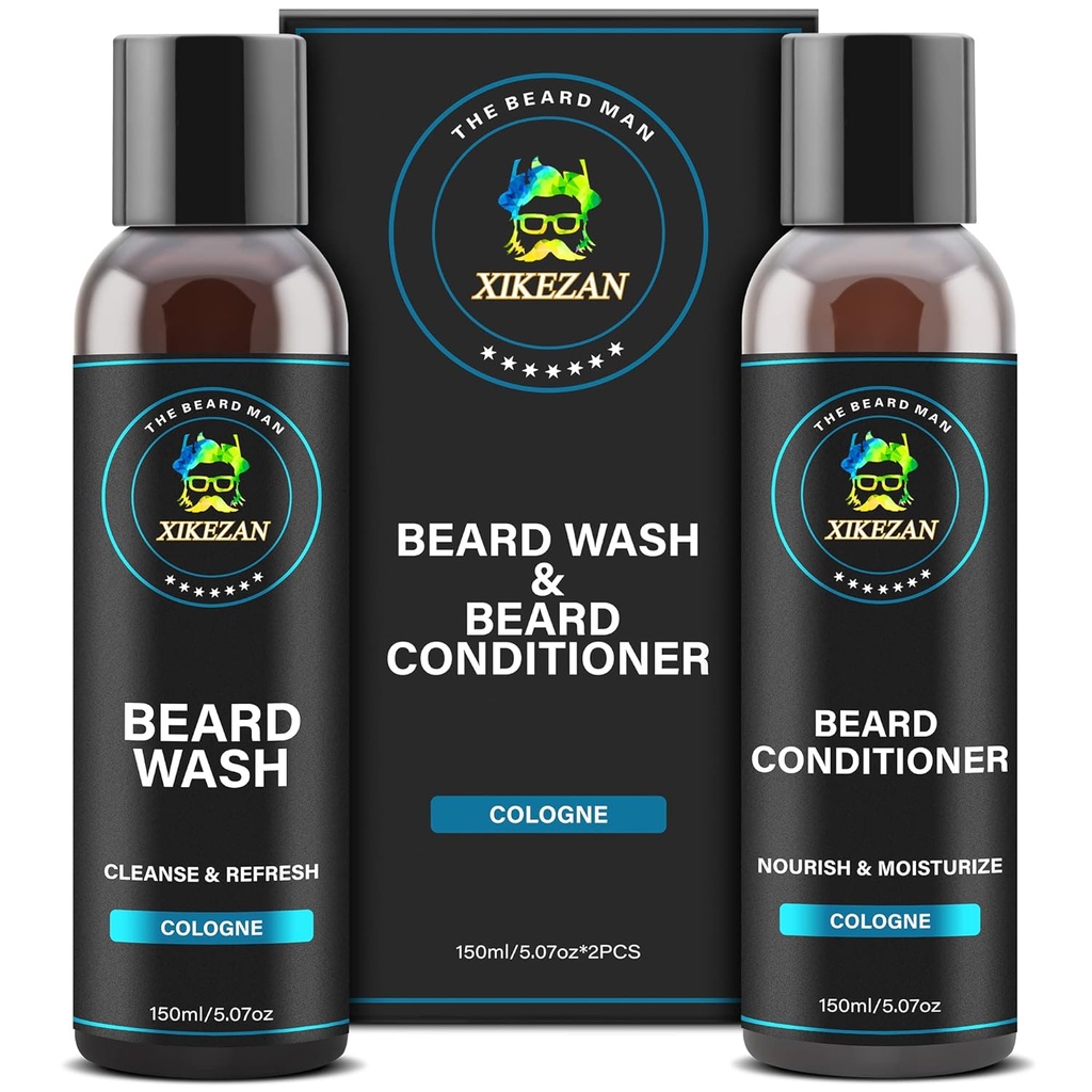 XIKEZAN Beard Wash & Beard Balsam natural Softner Set w/Argan & Jojoba Oils Smooths & Consolideaza Craciun Stocking Stuffers Cadouri de ziua Tata pentru barbati El tata prietenul sot