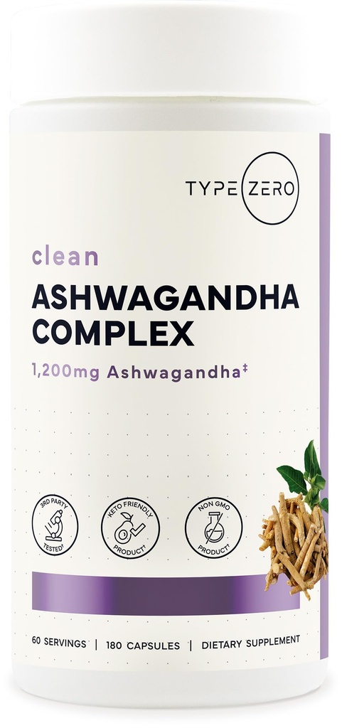 Tip Zero KSM-66 Ashwagandha Root Extract 1200 mg, 60 Servings - Mare potenta 5% Witanolide - cu Turmeric, Rhodiola Rosea și BioPerine Black Pepper Extract - 180 Veggie Caps