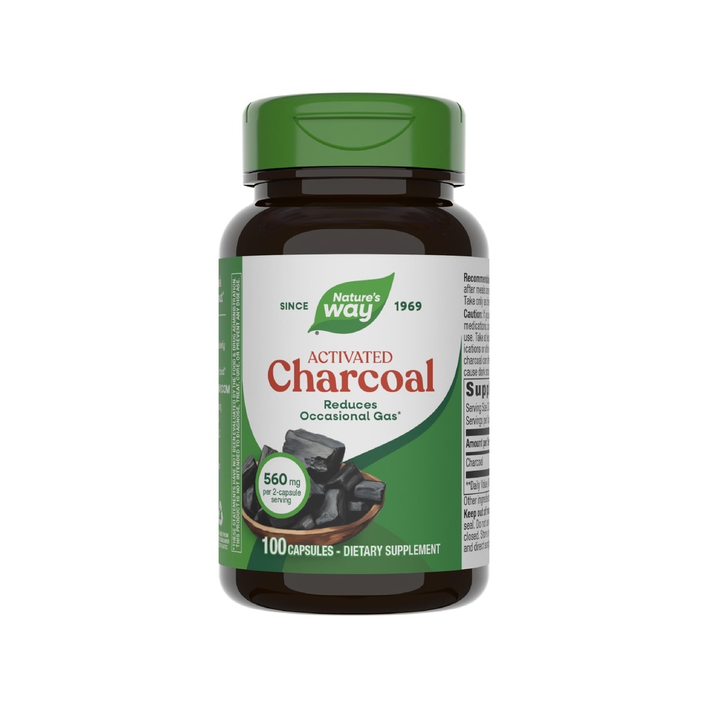 Natura's Way Charcoal activat, Legături Materiale nedorite și gaz în Digestive Tract*, 560 mg per 2-Capsule Serving, 100 Capsule (Packaging May Vary)