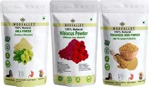 Combo organic Uscat Amla, Hibiscus și Methi (Fenugreek) Pulbere (Fiecare 100 Gram/3.5 Ounce) Hyllanthus Emblica Hibiscus Rosa-Sinensis Trigonella Foenum-Greecum