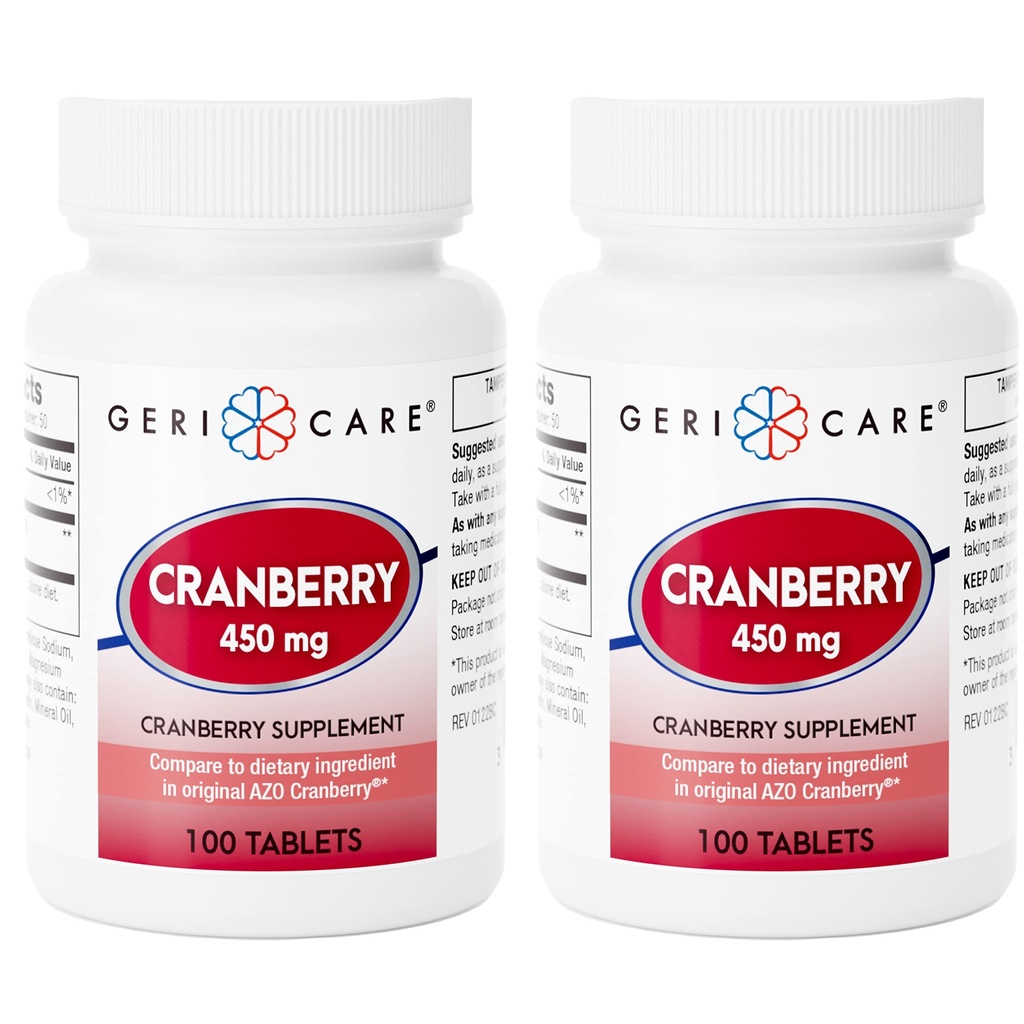 Suplimentul Cranberry de mare capacitate - 450 mg tablete de cranberry pure pentru tractul urinar Sănătate Prevenirea UTI naturale pentru bărbați și femei- OMG-, Gluten și lactate Concentrat gratuit Cranberry 100 Conte (2pk)