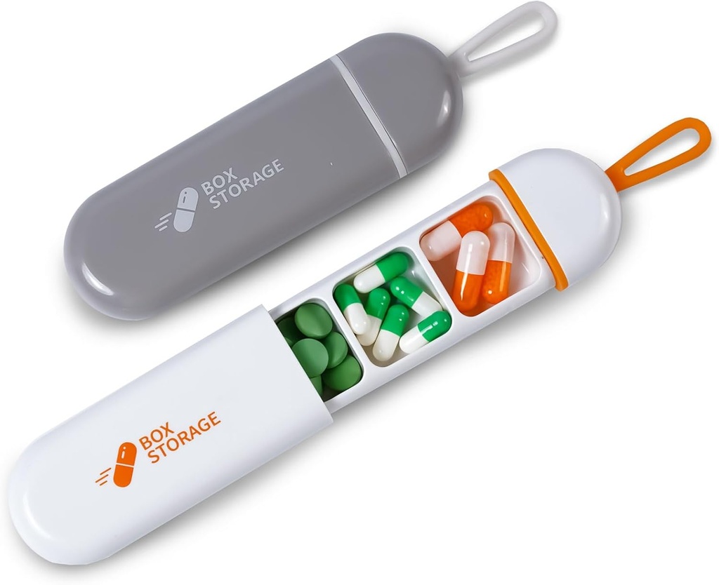 Travel Pill Organizator,Mini Pill Case 3 Compartiments Portable Pilula Case,Proof de apă Case de medicamente pentru bărbați care umplu vitamine medicamente Suplimente de ulei de pește (White/Grey)