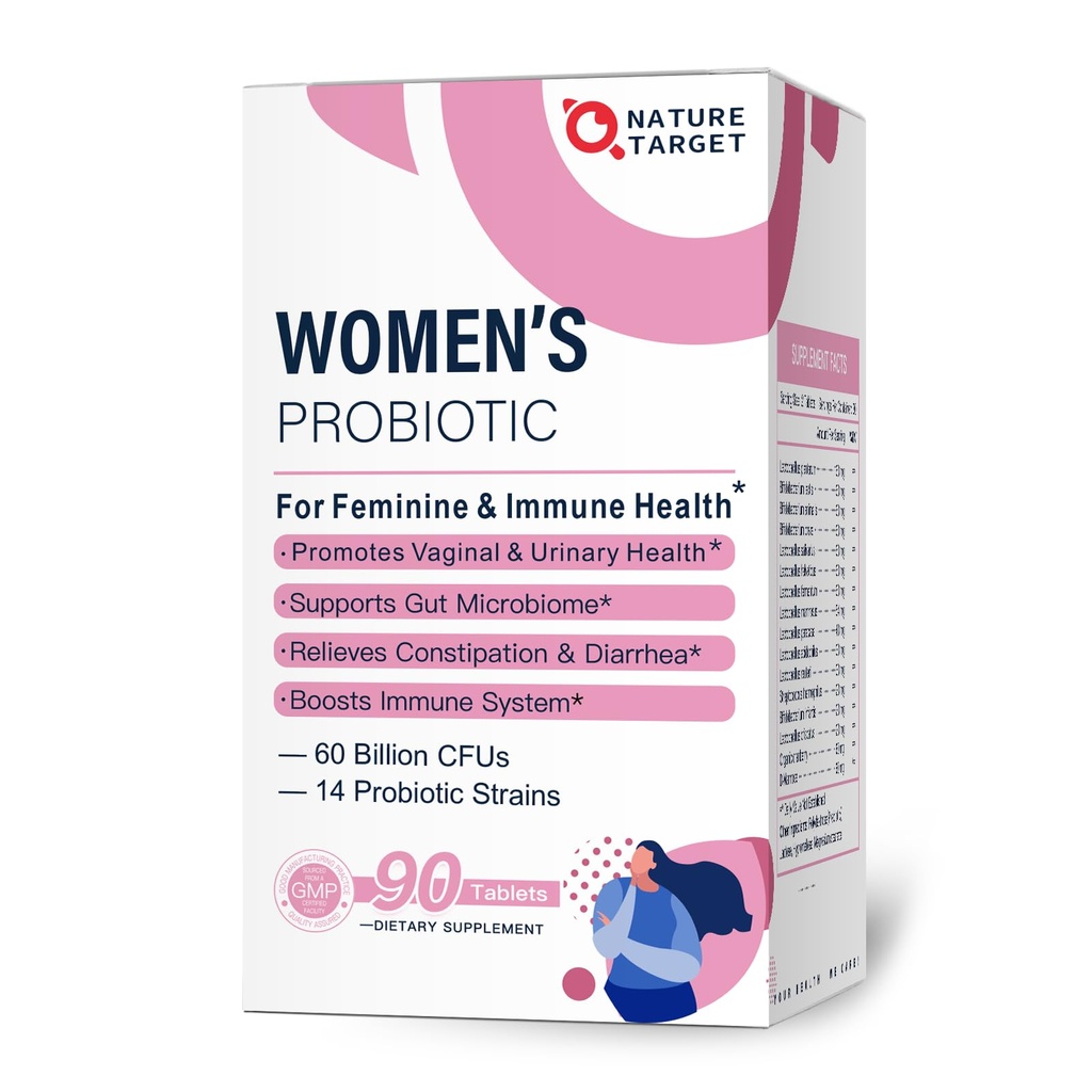 Natura Probiotics-for-Women cu Prebiotice, Cranberry și D-Mannose, 60-Billion-CFUS, Femei Probiotice pentru Sănătate Digestivă/Gut Health/Immune Booster