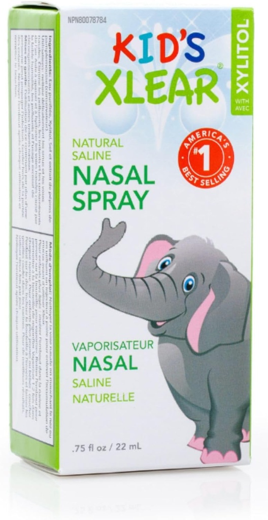 Xlear Natural Xylitol Saline Nasal Spray pentru copii - Daily Decongestionant, Nose Moisturizer, 0,75 fl oz (Pachet de 1)