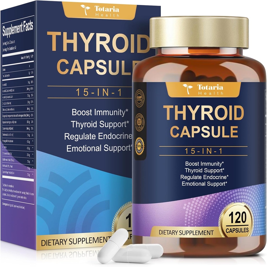 Suport tiroidian pentru capsule complexe pentru femei si barbati - Iod Supliment tiroidian cu L Tyrosine Bladderwrack Kelp Ashwagandha Suplimente seleniu - Bood Enhancer Energy Blance Nivel tiroidian