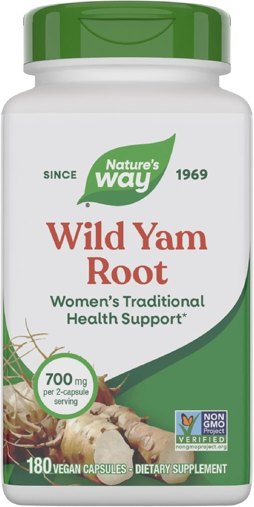 Nature's Way Wild Yam Root, Women's Tradiţional Health Support*, 700 mg per 2-Capsule Serving, Non-GMO Project Verified, 180 Vegan Capsule (Packaging May Vary)
