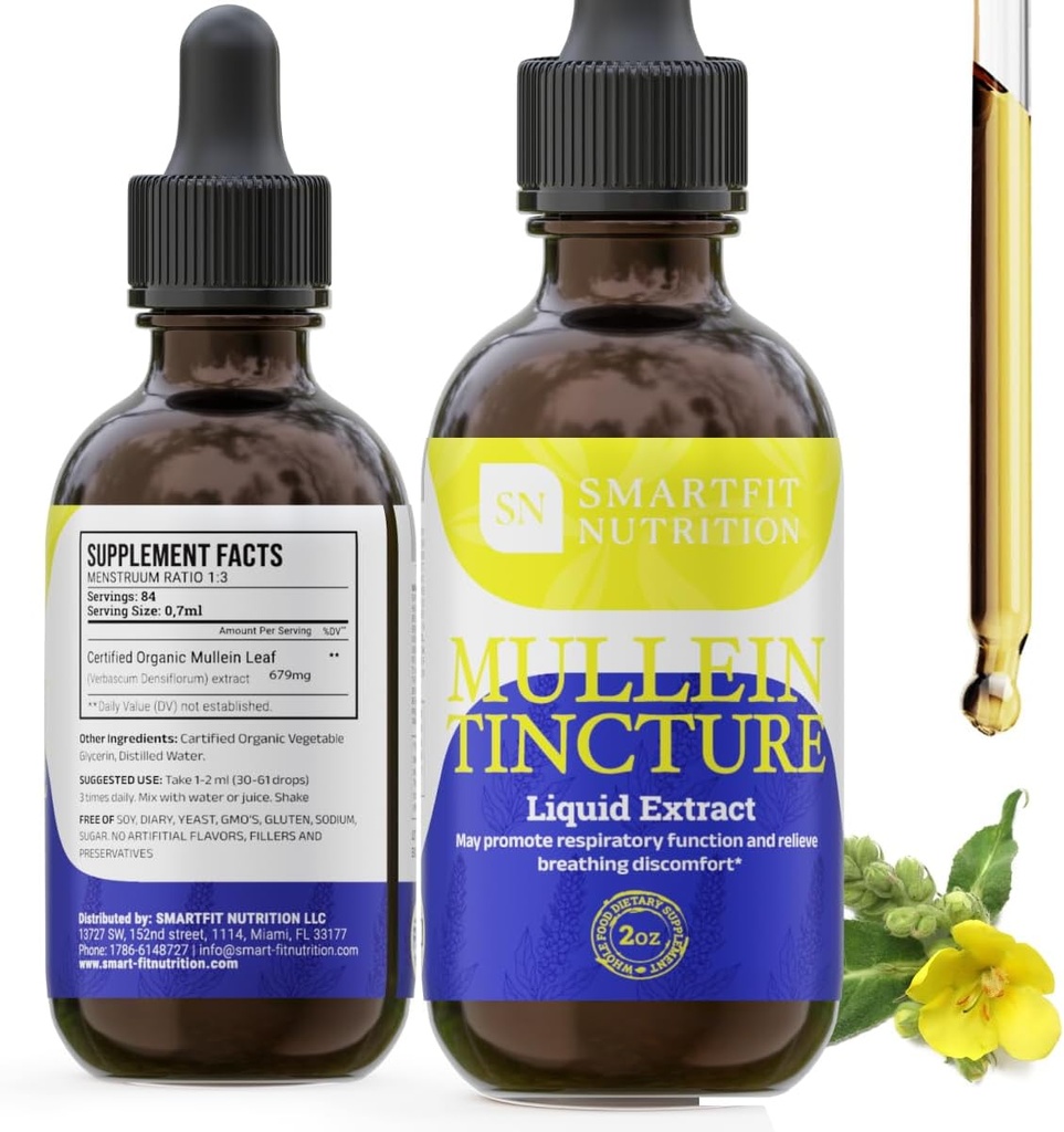 Mullein Leaf Extract - Mullein picături - Lung Cleanse - Supliment pentru Suport pentru Sistemul Respirator & Mucos sănătos Membranes - Verbascum Densiflorum - 2 oz